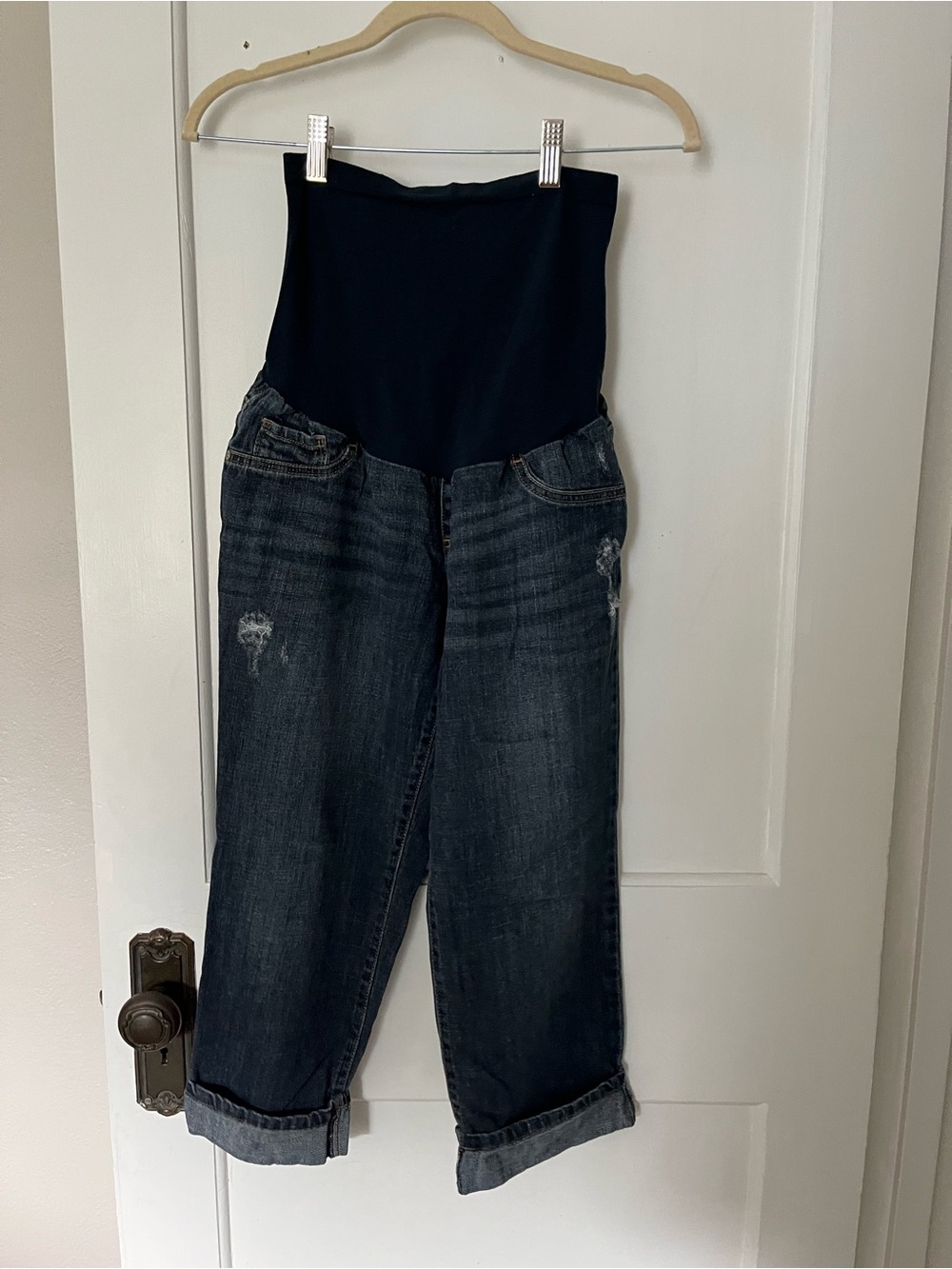 Indigo Blue Dark Wash Maternity Capri